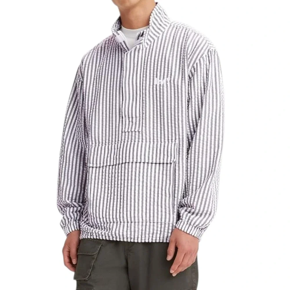 Levi's Octavia Lightweight Anorak Jacket Mens S Gray Striped Seersucker Pullover